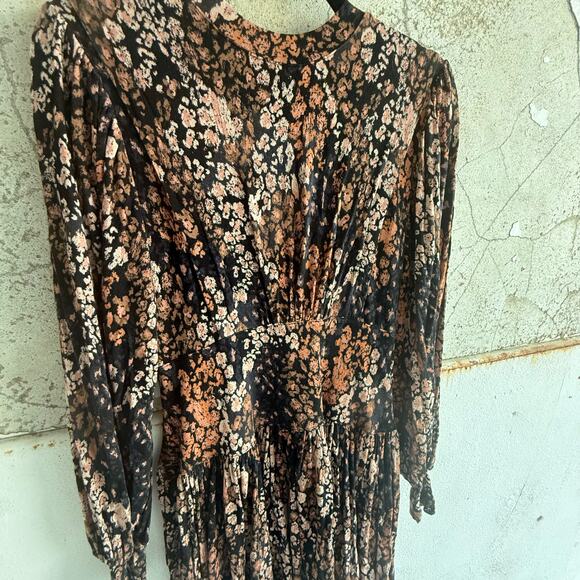 Free People Heartbeat Mini Dress Long Sleeve Black Floral Boho Romantic Party XS - Picture 4 of 10